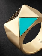 Sydney Evan - Pyramid Gold, Diamond and Turquoise Ring - Gold