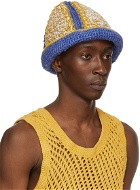 Nicholas Daley Blue & Yellow Hand-Crochet Bucket Hat