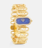 Fendi O'Lock stainless steel watch with diamonds and lapis lazuli
