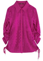 High Pronounce Ruched Lace Shirt Dark Pink