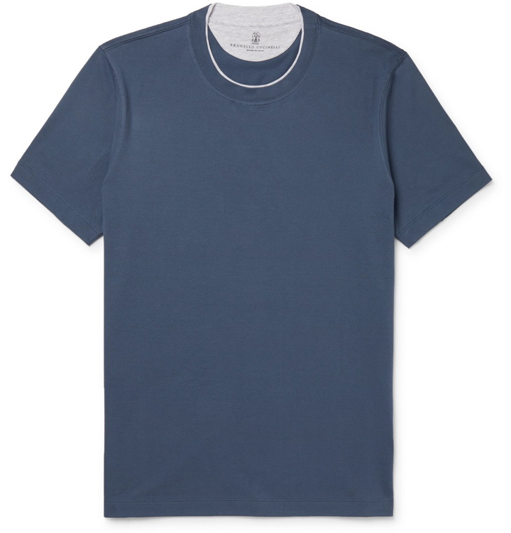 Photo: Brunello Cucinelli - Layered Cotton-Jersey T-Shirt - Blue