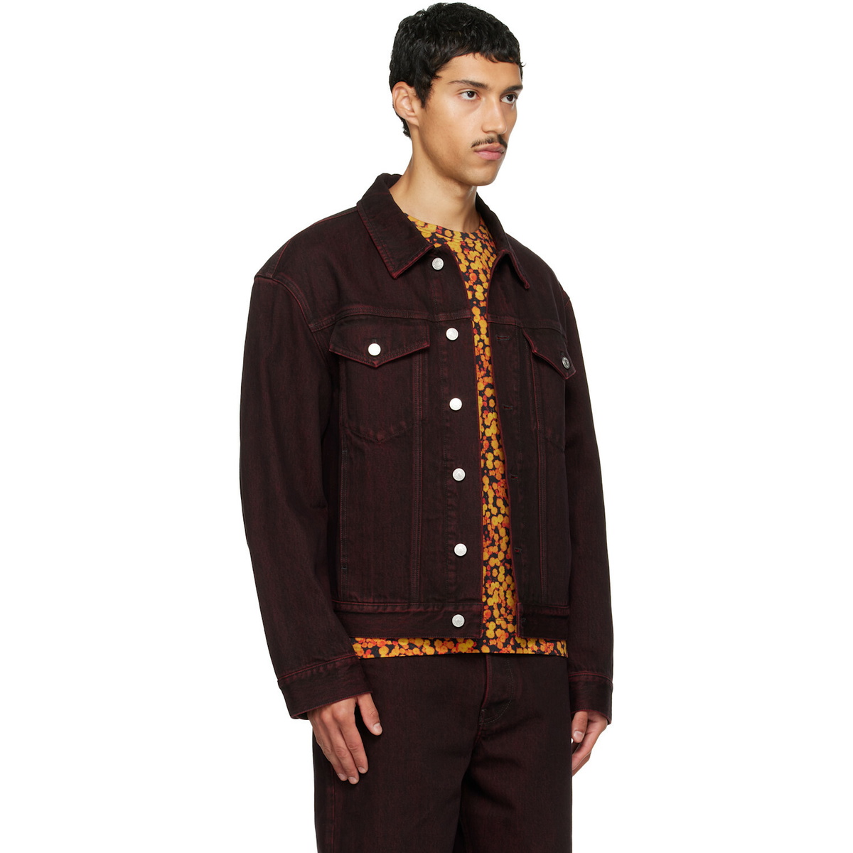 Dries Van Noten Burgundy Faded Denim Jacket