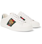 Gucci - Ace Watersnake-Trimmed Embroidered Leather Sneakers - Men - White