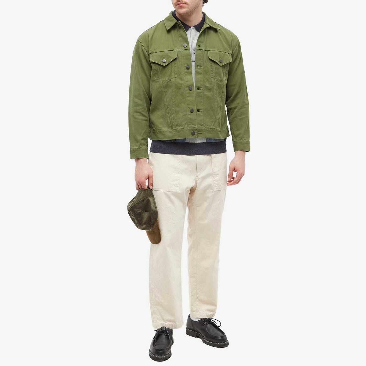 Beams Plus Men's Twill Trucker Jacket in Olive Beams Plus