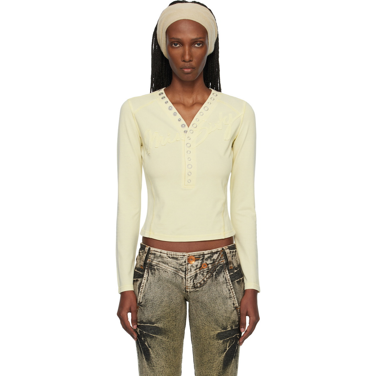 Miss Sixty Yellow KNWLS Edition Logo Patchwork Top
