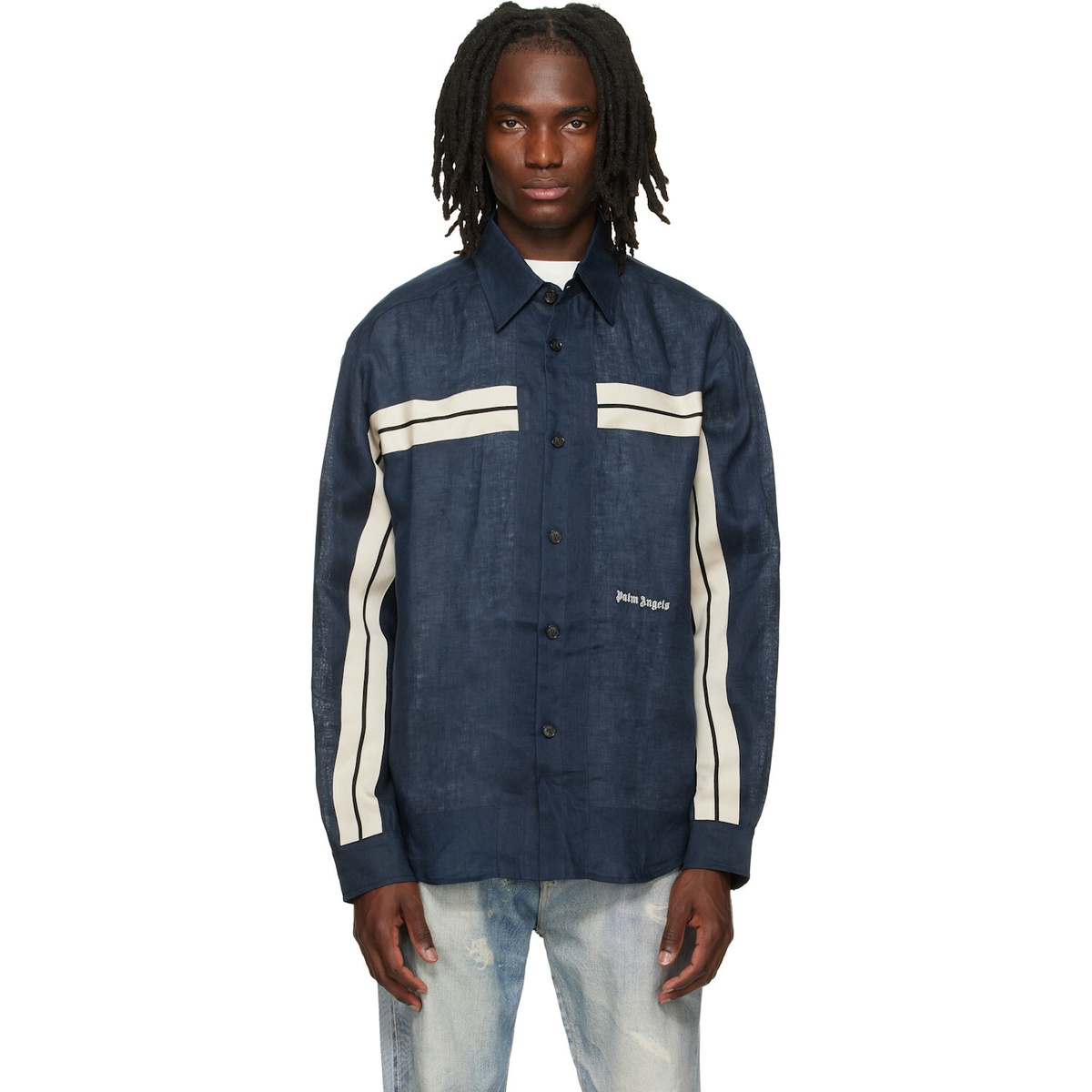 Palm Angels Navy Classic Logo Track Shirt