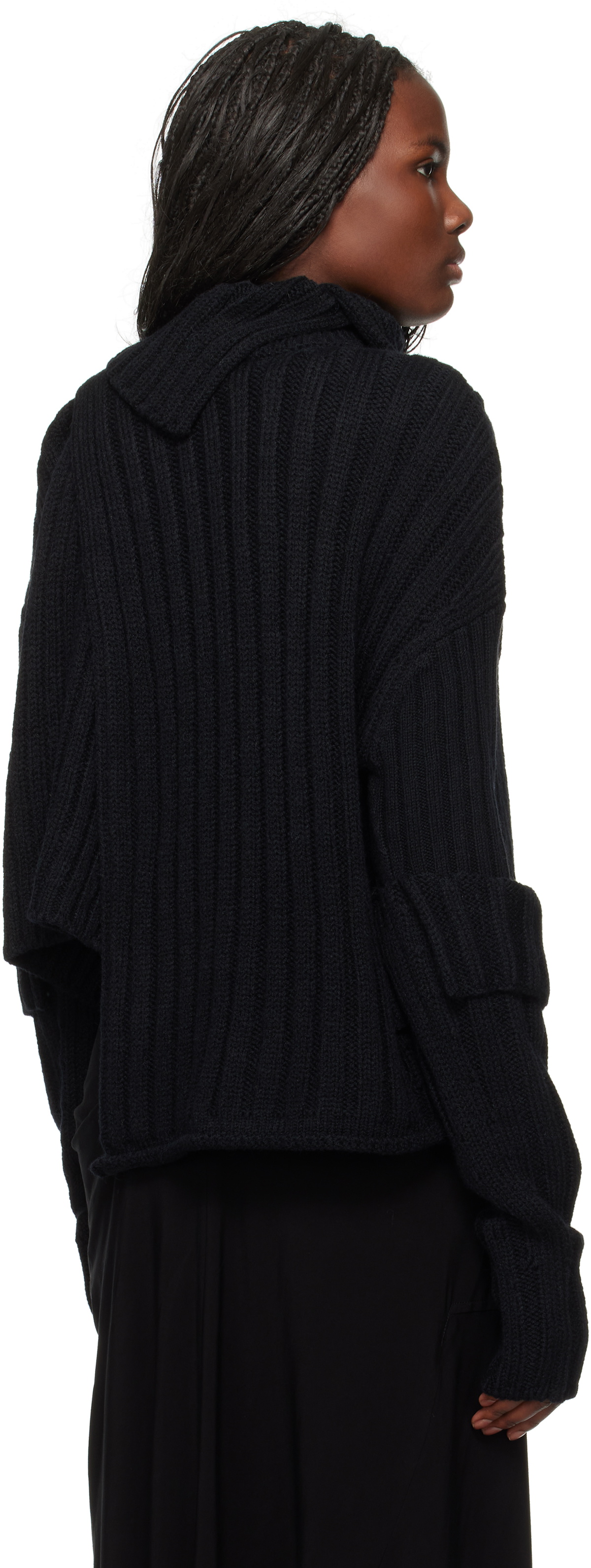 Y's Black Rib Finger Hole Turtleneck