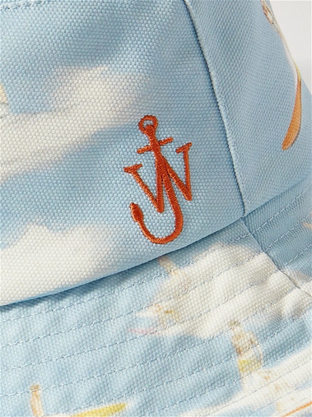 Photo: JW Anderson - Asymmetric Logo-Embroidered Printed Cotton-Canvas Bucket Hat - Blue