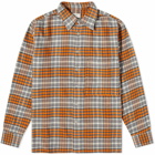 Universal Works Men's Brushed Flannel Square Pocket Shirt in Grey/Orange Check