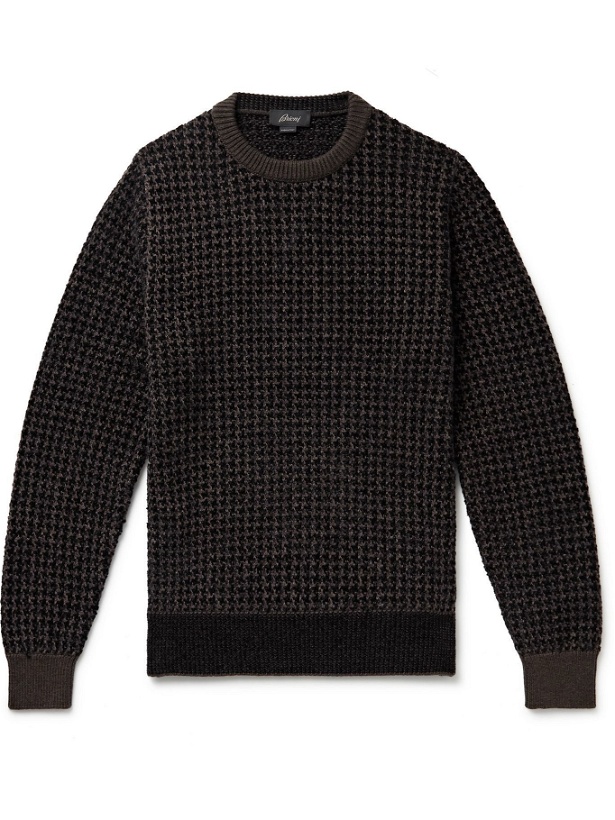 Photo: Brioni - Houndstooth Silk, Wool and Cashmere-Blend Sweater - Brown