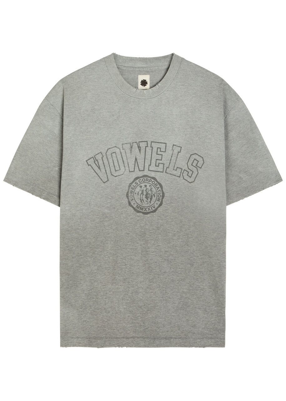 Vowels Printed Cotton T-shirt Grey