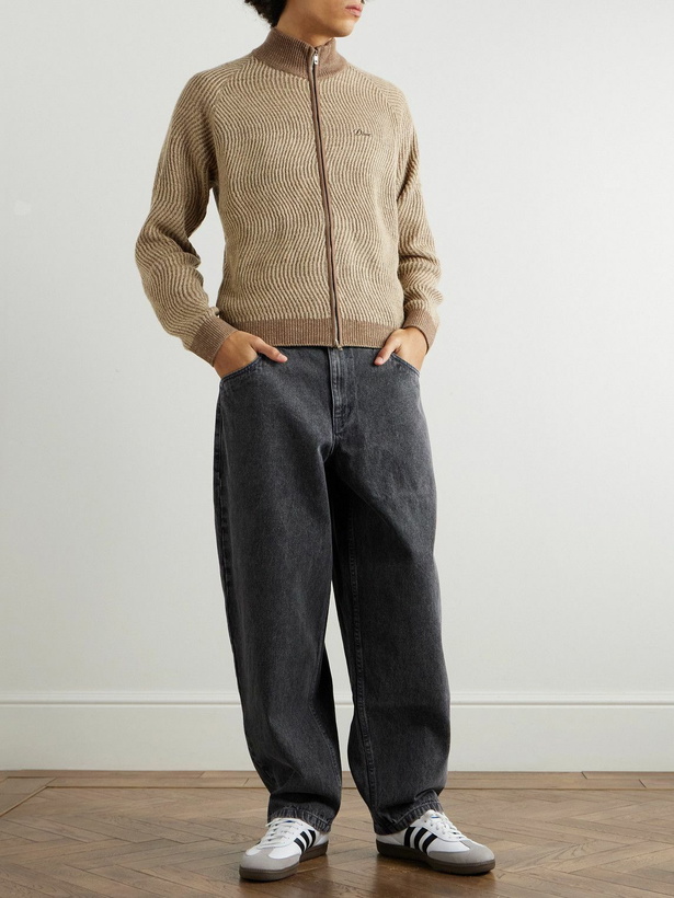 Photo: DIME - Logo-Embroidered Ribbed-Knit Zip-Up Cardigan - Brown