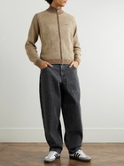 DIME - Logo-Embroidered Ribbed-Knit Zip-Up Cardigan - Brown