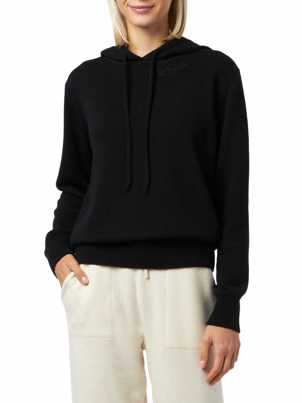 Photo: MC2 Saint Barth Woman Black Knitted Hoodie With St. Barth Embroidery