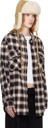 OPEN YY Brown & White Beaded Pocket Shirt