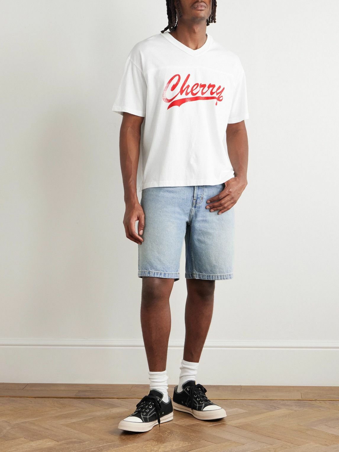 Cherry Los Angeles - Straight-Leg Denim Shorts - Blue