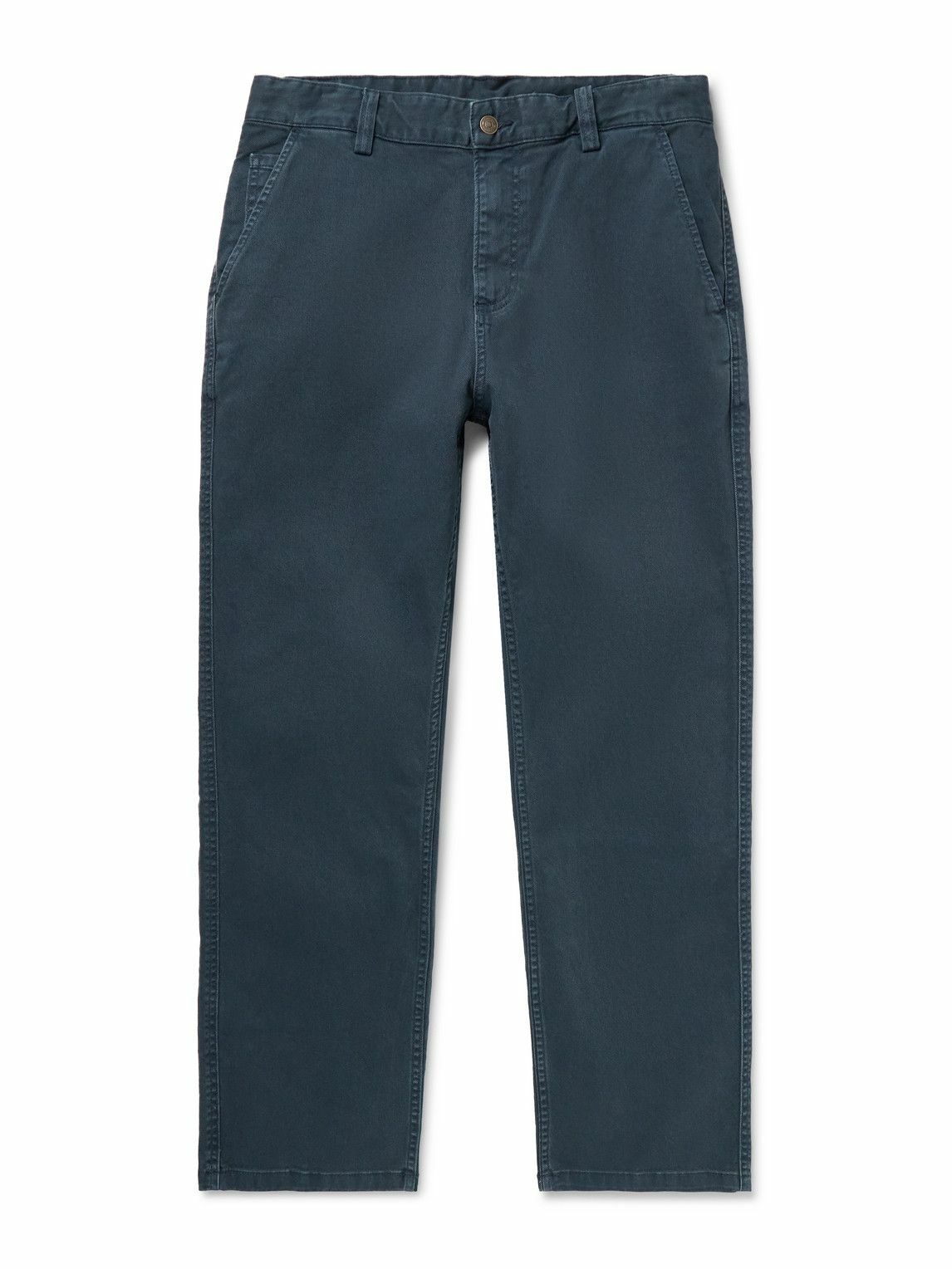 Corridor - Straight-Leg Garment-Dyed Stretch-Cotton Twill Trousers - Blue
