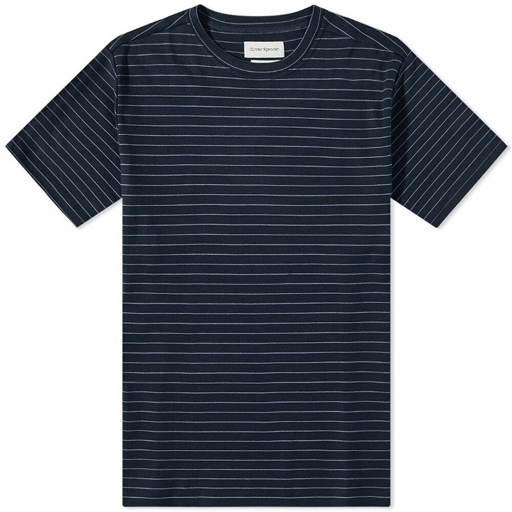Photo: Oliver Spencer Men's Striped Box T-Shirt in Navy/Blue
