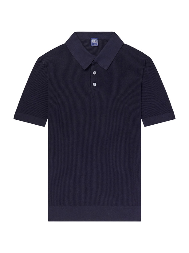 Photo: FEDELI - Rafael Ribbed Cotton Polo Shirt - Blue