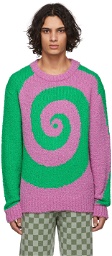 The Elder Statesman Purple & Green Swirled Crew Sweater