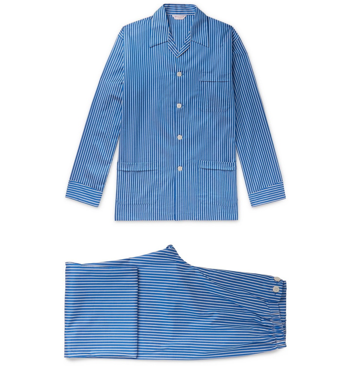 Photo: Derek Rose - Royal 215 Striped Cotton-Poplin Pyjama Set - Blue