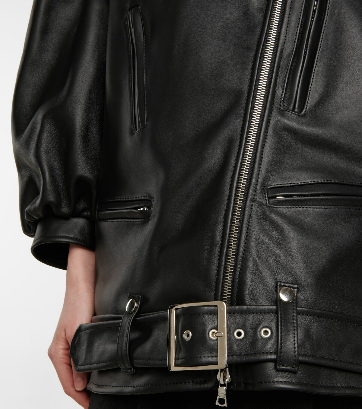【Simone Rocha】LEATHERフリル ディテール バイカージャケット Simone Rocha】LEATHERフリル ディテール バイカージャケット