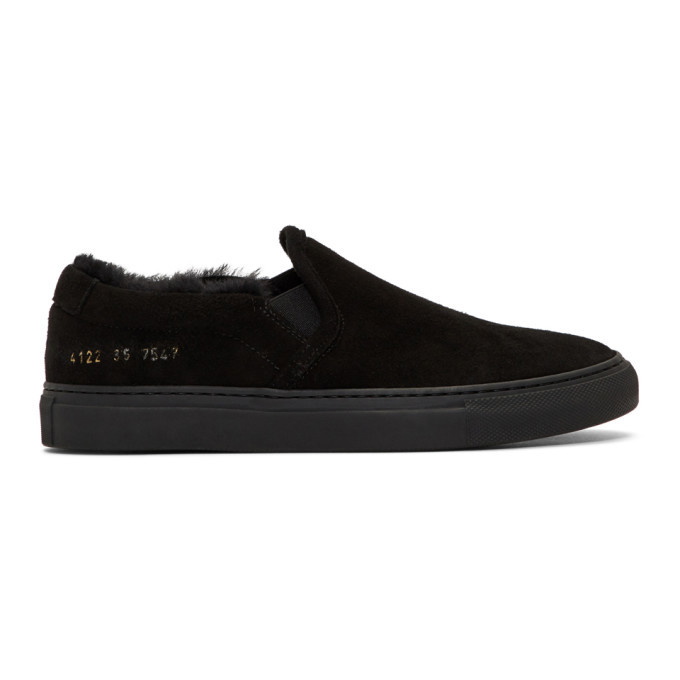 Photo: Woman by Common Projects Black Shearling Slip-On Sneakers