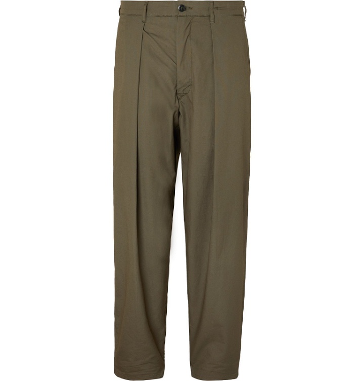 Photo: Monitaly - Tapered Cropped Pleated Vancloth Cotton Oxford Trousers - Green