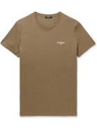 Balmain - Logo-Flocked Cotton-Jersey T-Shirt - Brown