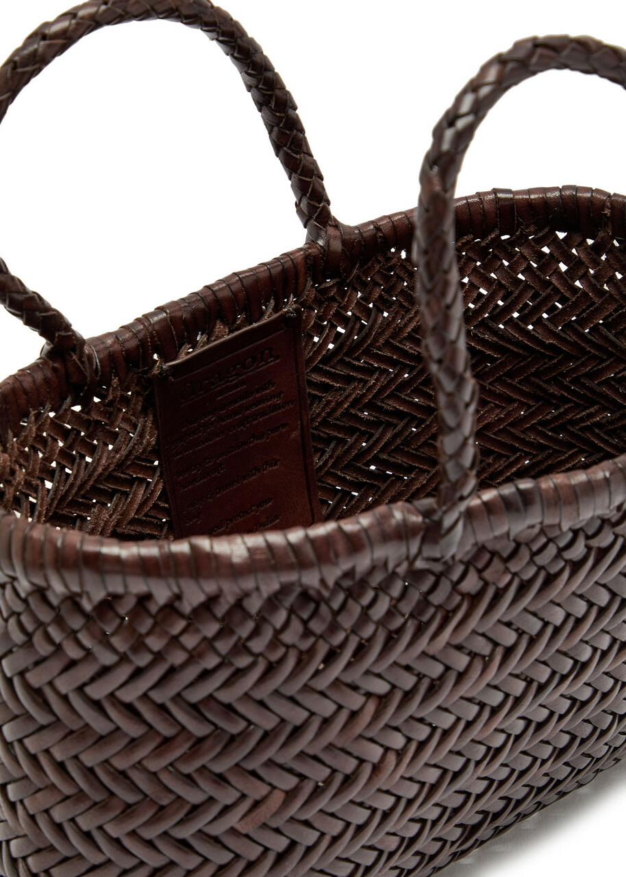Dragon Diffusion Mini Flat Gora Woven Leather top Handle bag - Dark Brown - One Size