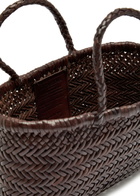 Dragon Diffusion Mini Flat Gora Woven Leather top Handle bag - Dark Brown - One Size