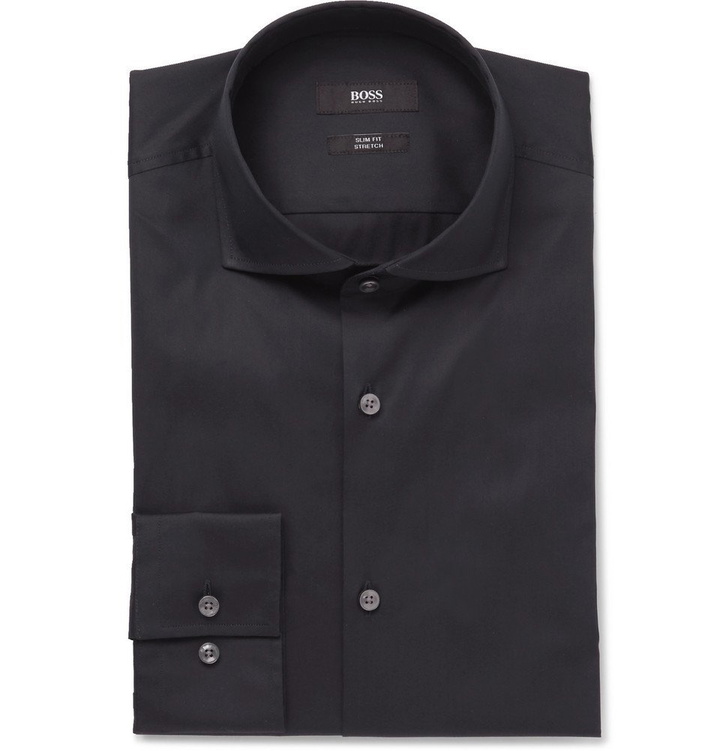 Photo: Hugo Boss - Blue Jason Slim-Fit Cutaway-Collar Stretch Cotton-Blend Shirt - Men - Midnight blue