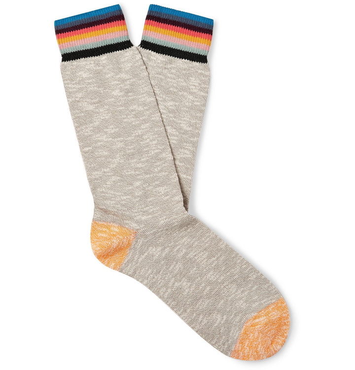 Photo: Paul Smith - Naveen Striped Mélange Cotton-Blend Socks - Gray