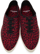 Saint Laurent Red & Black Leopard Heart Print Sid Low-Top Sneakers