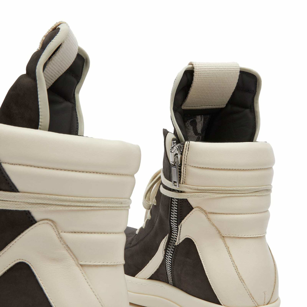 Rick Owens Men's Nubuck Geobasket Sneakers in Dark Dust/Milk
