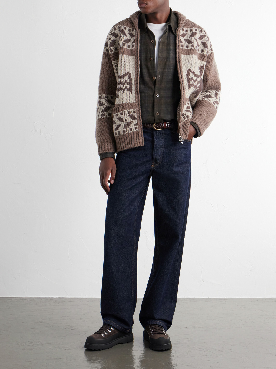 FrizmWORKS - Thunderbird Wool-Blend Jacquard Zip-Up Sweater - Brown
