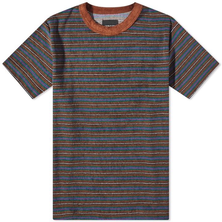 Photo: Howlin by Morrison Men's Howlin' Lost in Thought Towelling Stripe T-Shirt in Brown Mind