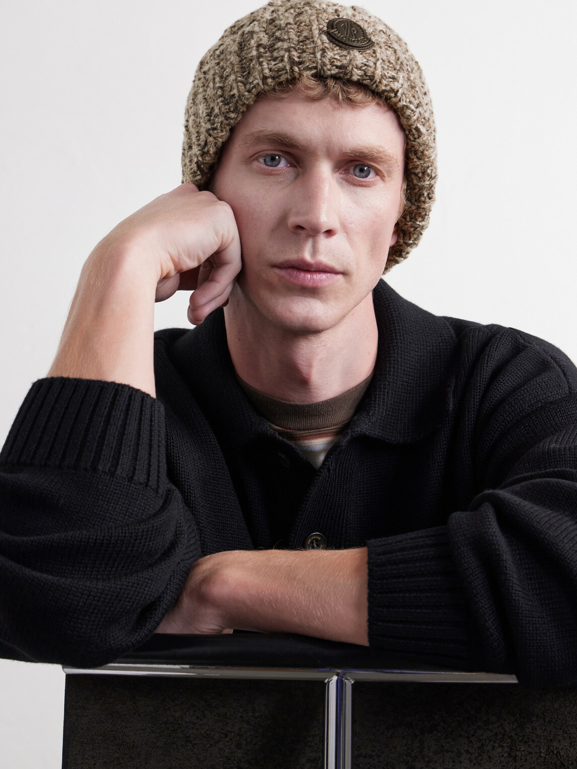Moncler - Ribbed Wool-Blend Beanie - Brown
