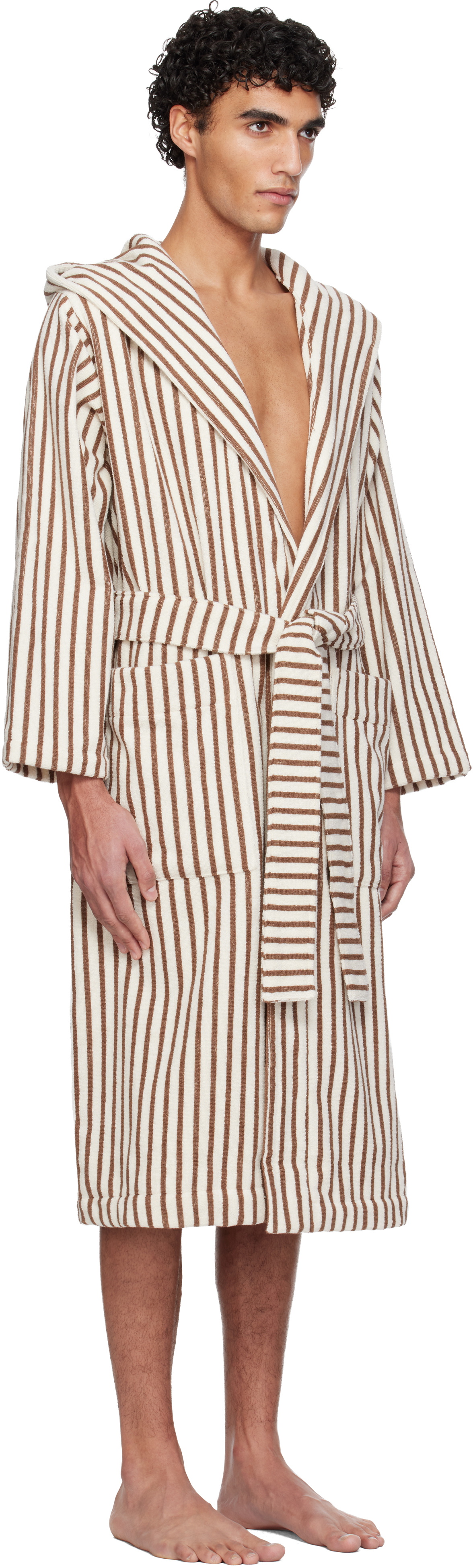 Tekla Off-White & Brown Terry Hooded Bathrobe