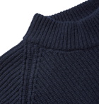 visvim - Funnel-Neck Ribbed Wool Sweater - Men - Midnight blue