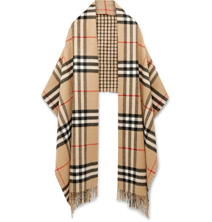 Photo: Burberry - Reversible Fringed Checked Cashmere Scarf - Brown