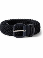 Charvet - Leather-Trimmed Woven Cord Belt - Blue