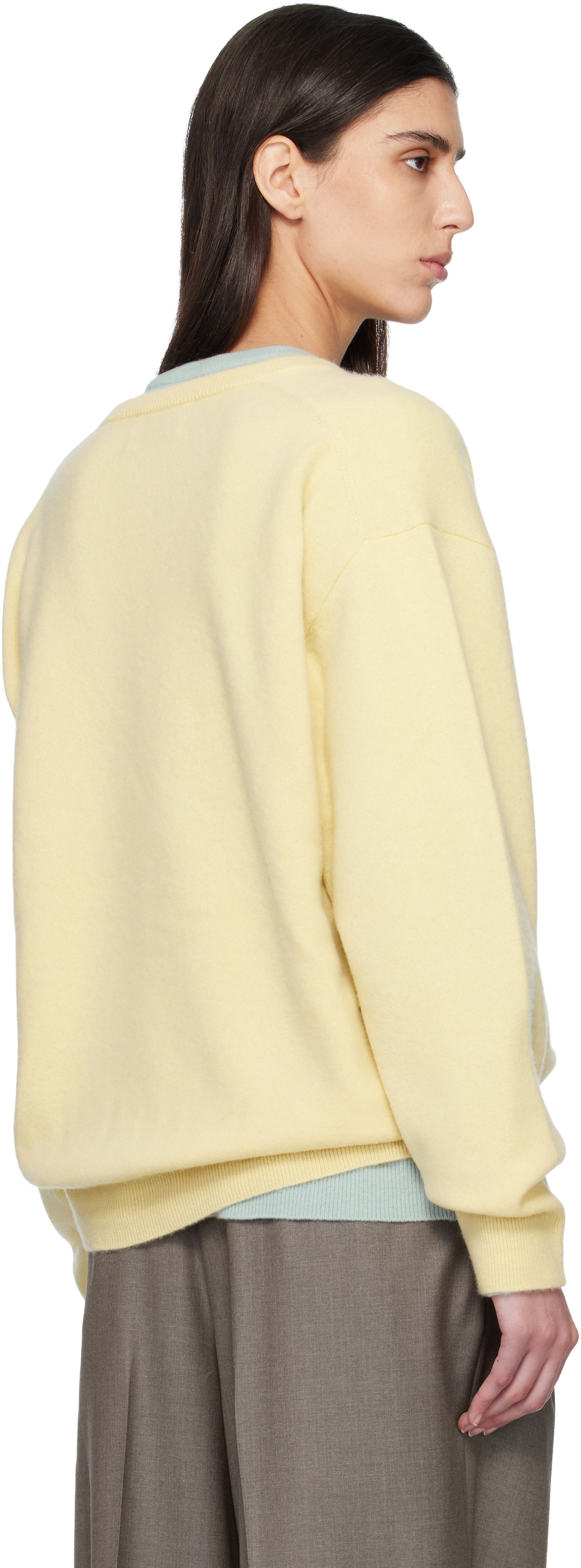 ssstein Yellow Pure Cashmere Knit V Neck LS Sweater