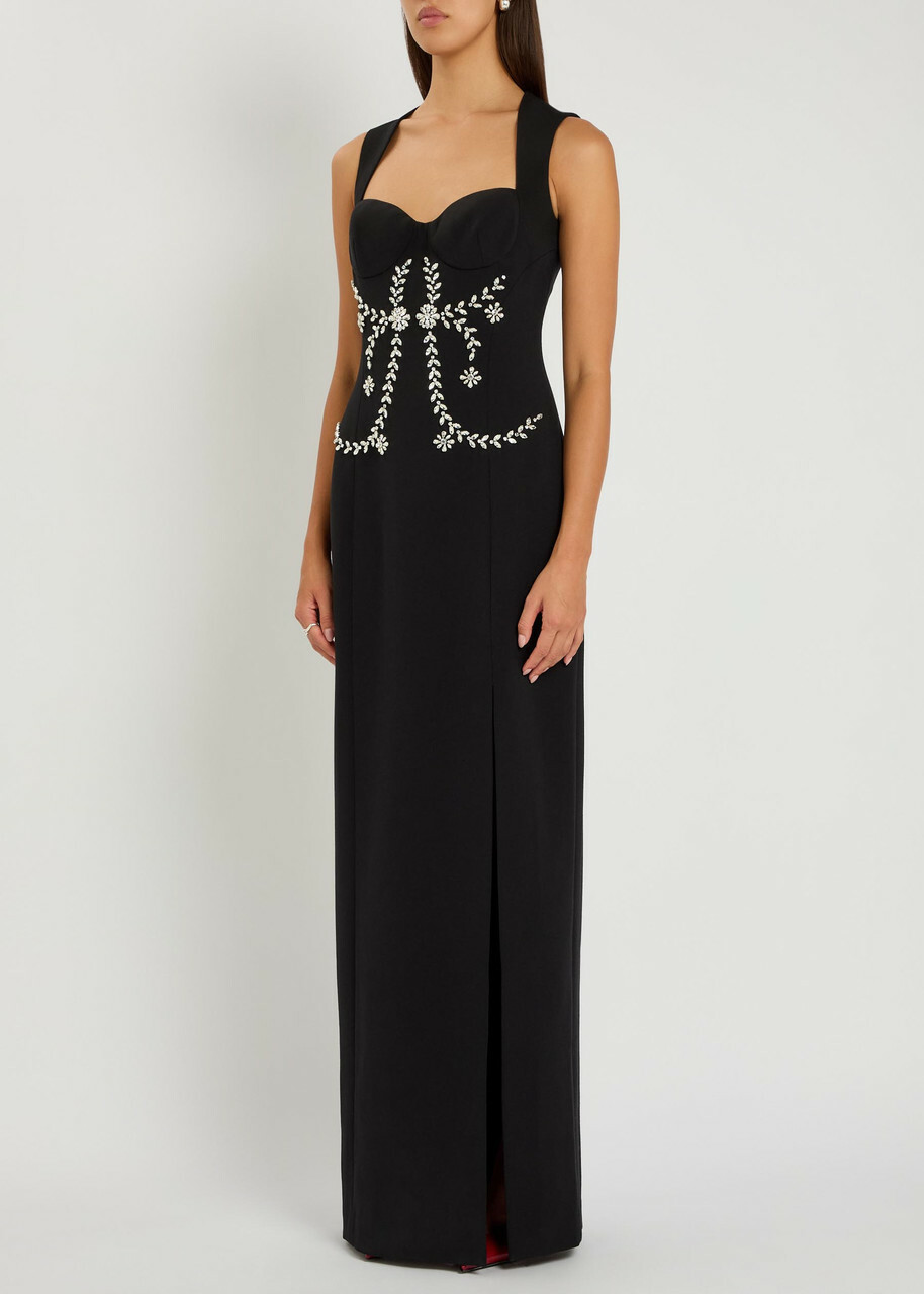 Huishan Zhang Izmara Crystal-embellished Crepe Maxi Dress Black