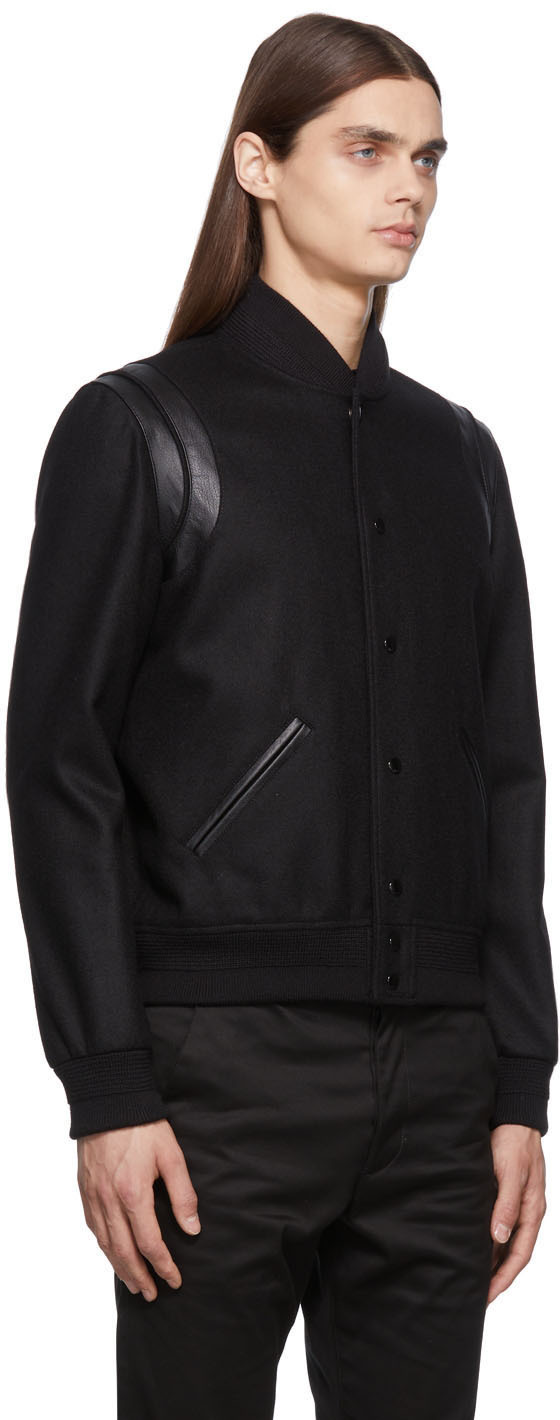 Saint Laurent Black Wool Teddy Bomber Jacket