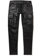 Balmain - Slim-Fit Tapered Panelled Ribbed Coated Cargo Jeans - Black