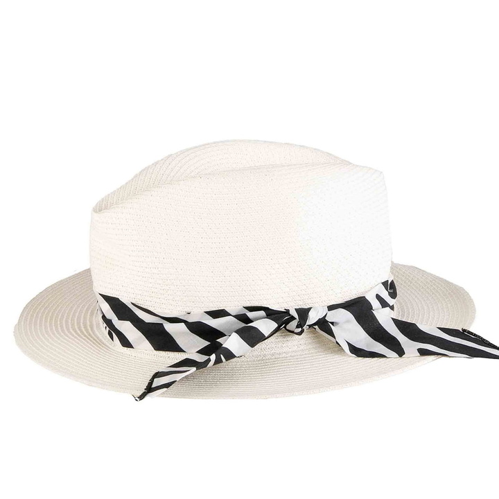 Photo: MC2 Saint Barth White Paper Hat With Zebra Print Bandeau