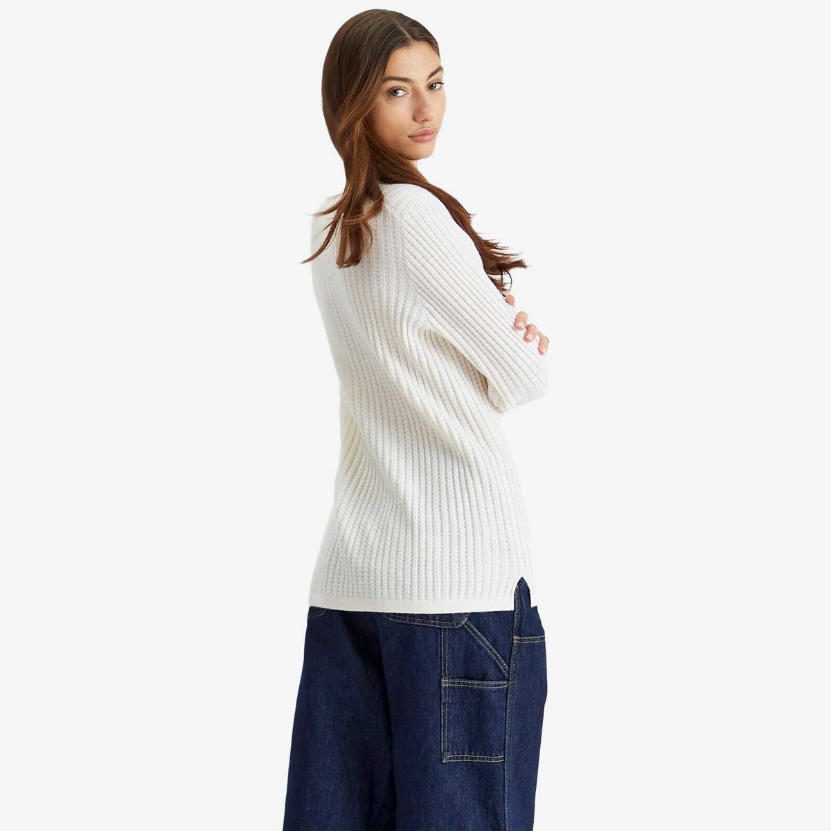GUEST IN RESIDENCE Women's Theo Waffle Polo In Cashmere in Cream