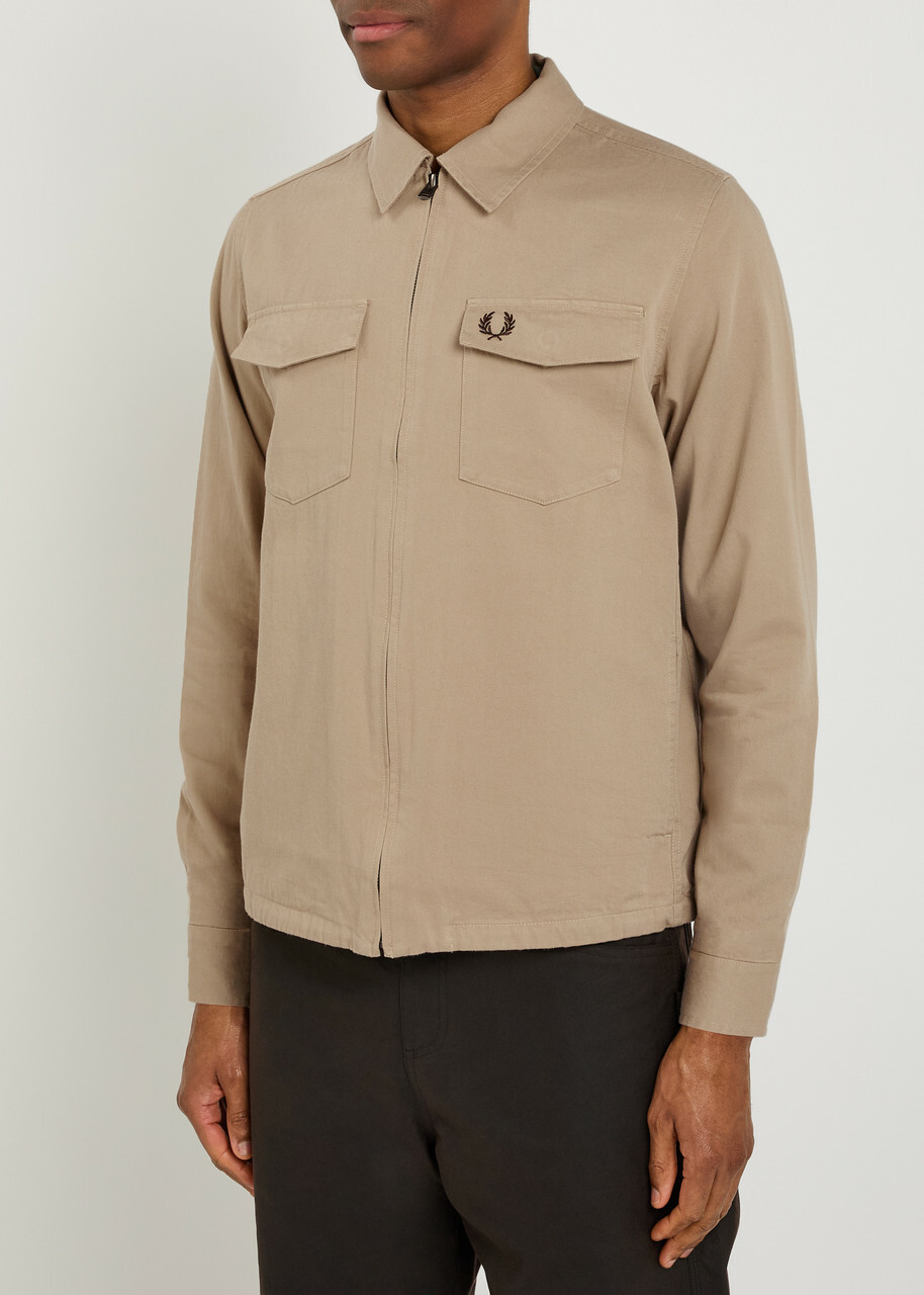 Fred Perry Logo-embroidered Cotton-twill Overshirt Cream