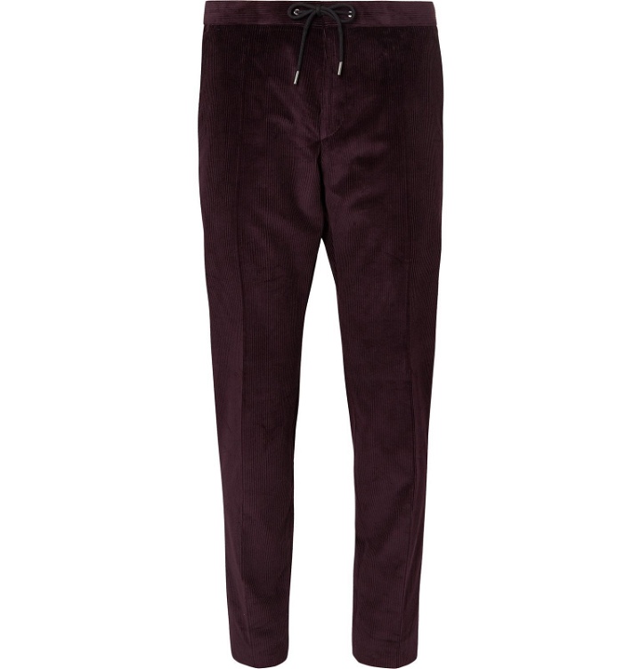Photo: Hugo Boss - Grape Slim-Fit Tapered Cotton-Corduroy Drawstring Suit Trousers - Burgundy